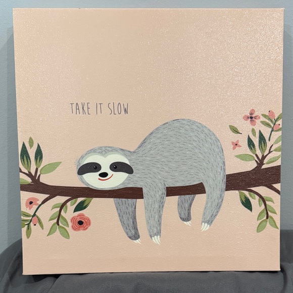 Source Unknown Other - Sloth Canvas Art - Gray and Pink NWOT